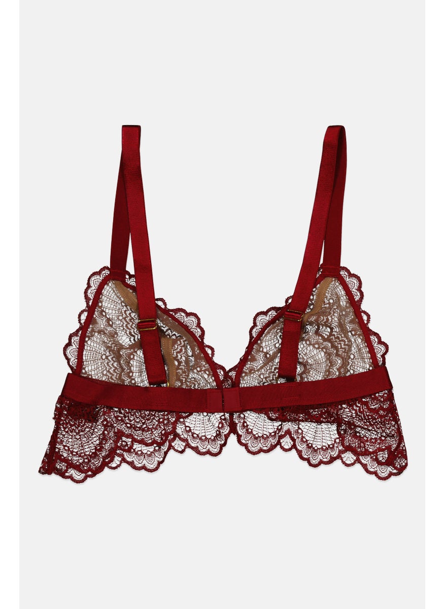 Asos Design Women Non-Padded Lace Triangle Bra, Maroon  - Image 2