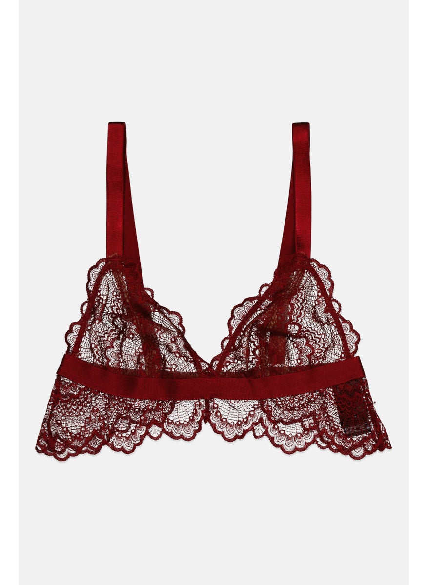 Asos Design Women Non-Padded Lace Triangle Bra, Maroon  - Image 1