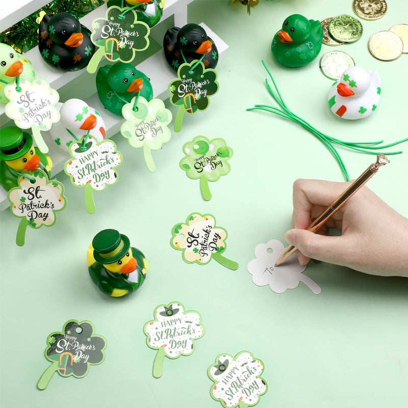 Jerify 24 Set St. Patrick's Day Rubber Ducks with St. Patrick's Day Gift Cards 2 Inch Irish Shamrock Lucky Rubber Ducks Holiday Duck Toys for Carnival Party Favor - Image 5