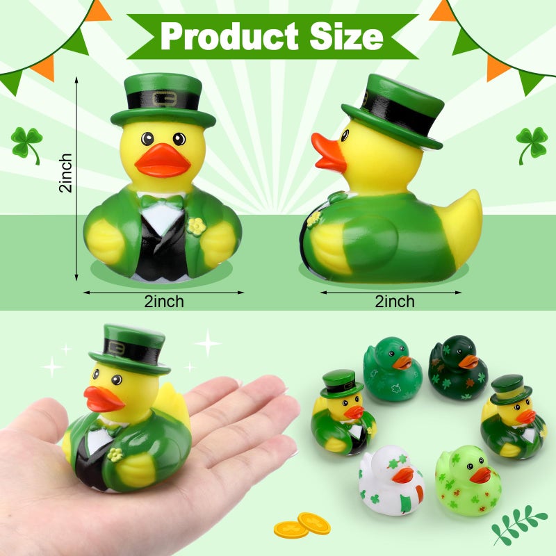 Jerify 24 Set St. Patrick's Day Rubber Ducks with St. Patrick's Day Gift Cards 2 Inch Irish Shamrock Lucky Rubber Ducks Holiday Duck Toys for Carnival Party Favor - Image 2