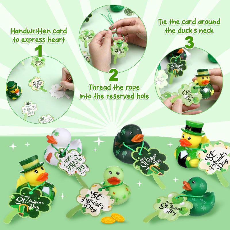 Jerify 24 Set St. Patrick's Day Rubber Ducks with St. Patrick's Day Gift Cards 2 Inch Irish Shamrock Lucky Rubber Ducks Holiday Duck Toys for Carnival Party Favor - Image 4