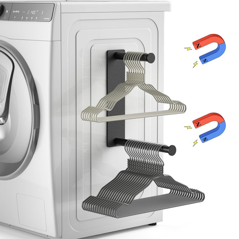 MFTEK Hanger Organizer Stacker Magnetic Hanger Holder Extendable Hangers Storage Rack for Washing Machine Closet Laundry Room Organization Stand Rack for Adult Kids Velvet Hangers Black