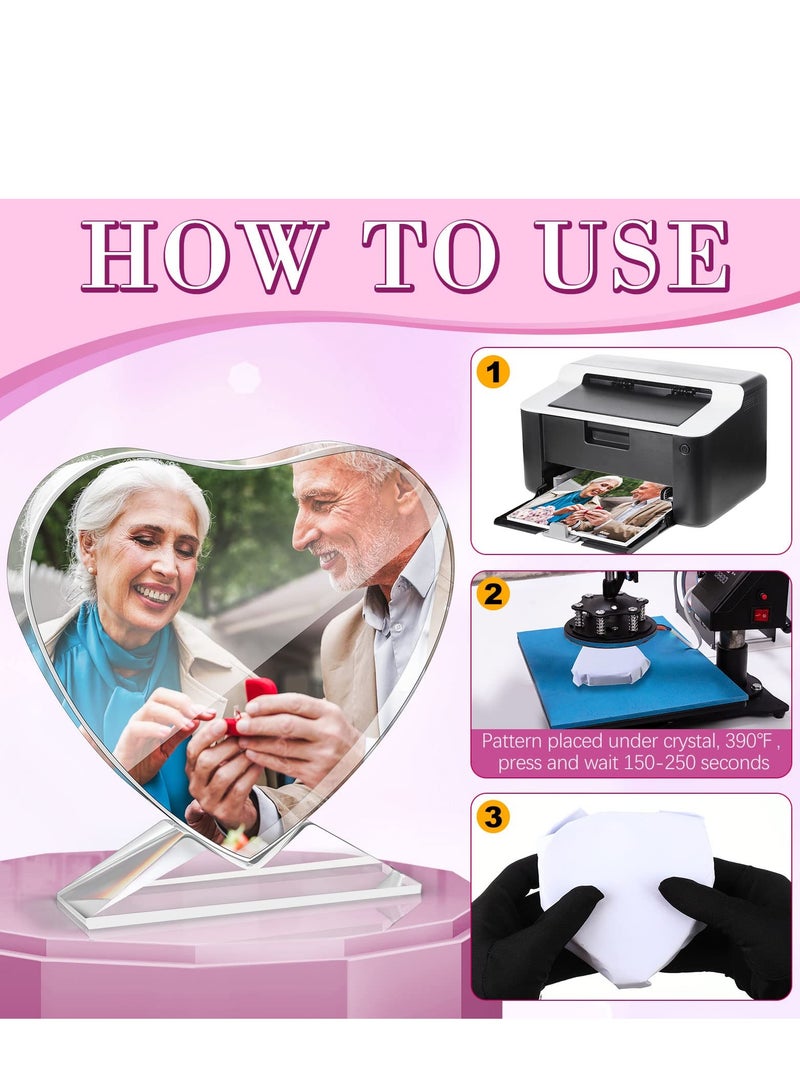 Zikra مجموعة قماش كريستال فارغ للطباعة، إطارات صور زخرفية لنقل الحرارة لإنشاءات الطاولات المخصصة (2 قطعة، على شكل قلب، 3.94 × 3.94 × 0.71 بوصة) - Image 3