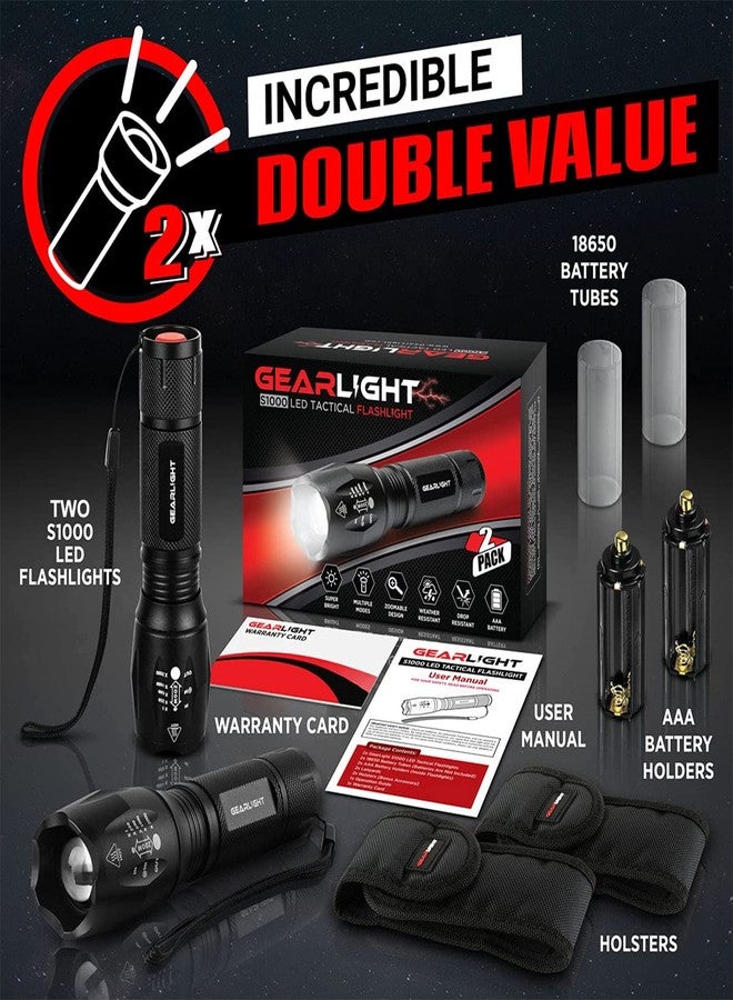 GearLight LED Flashlights - Mini Camping Flashlights with High Lumens, 5 Modes, Zoomable Beam - Bright and Versatile Flash Light for Outdoor and Home Use - S1000-2 Pack, (Batteries Not Included) - Image 2