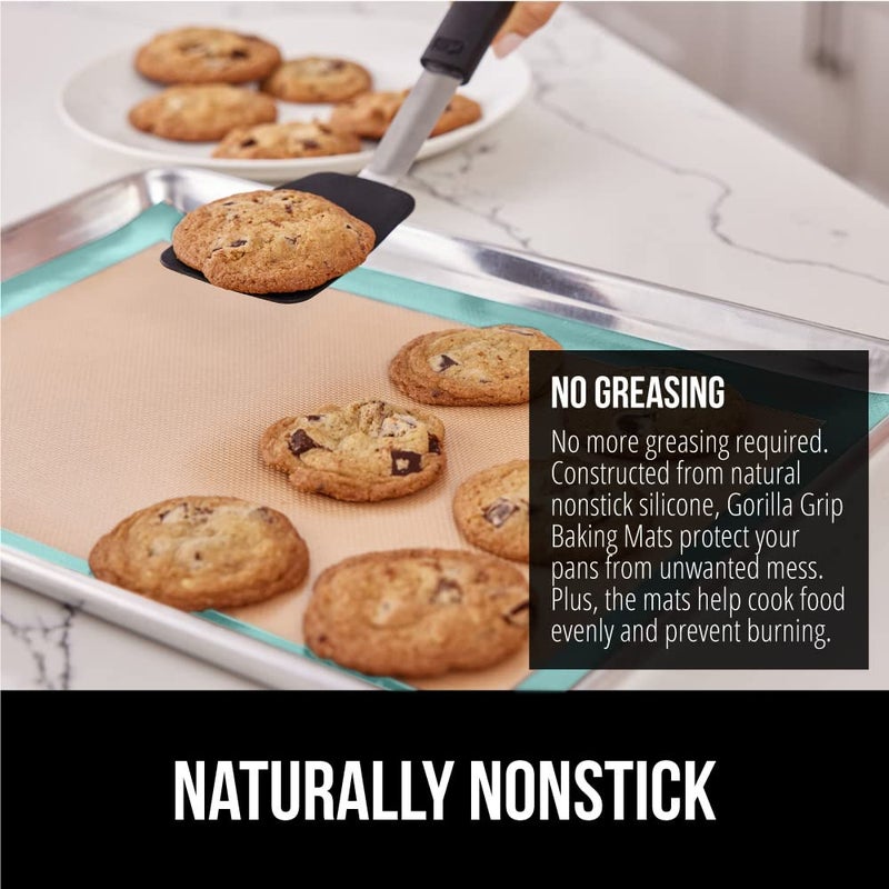 GORILLA GRIP Reusable Nonstick Silicone Baking Mat, 2-Pack, BPA-Free Oven Safe Food Liner for Toaster Ovens, Mini Cookie Sheets, Easy Clean, Holiday Baking Essentials, 11.75x8.25, Quarter Sheet, Mint - Image 4