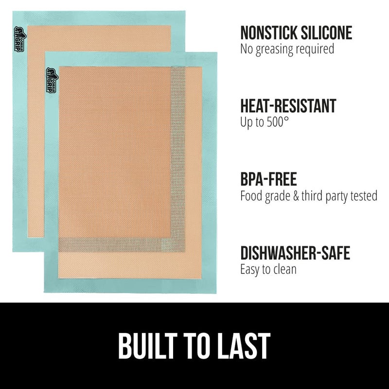GORILLA GRIP Reusable Nonstick Silicone Baking Mat, 2-Pack, BPA-Free Oven Safe Food Liner for Toaster Ovens, Mini Cookie Sheets, Easy Clean, Holiday Baking Essentials, 11.75x8.25, Quarter Sheet, Mint - Image 2