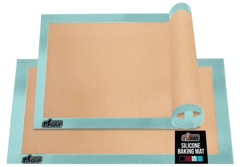 GORILLA GRIP Reusable Nonstick Silicone Baking Mat, 2-Pack, BPA-Free Oven Safe Food Liner for Toaster Ovens, Mini Cookie Sheets, Easy Clean, Holiday Baking Essentials, 11.75x8.25, Quarter Sheet, Mint - Image 1
