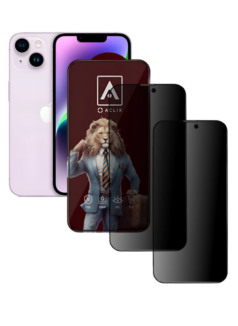 أكاليكس قطعتين، حماية شاشة، عاكس مخفي، لهاتف ايفون 14 بلاس، جودة ممتازة. - Image 1