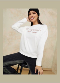 Regular Length Embroidered Slogan Regular Fit Sweatshirt