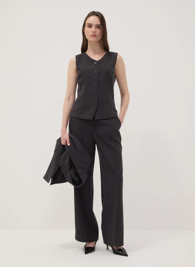 Ovs OVS Black Viscose-Blend Straight-Leg Trousers