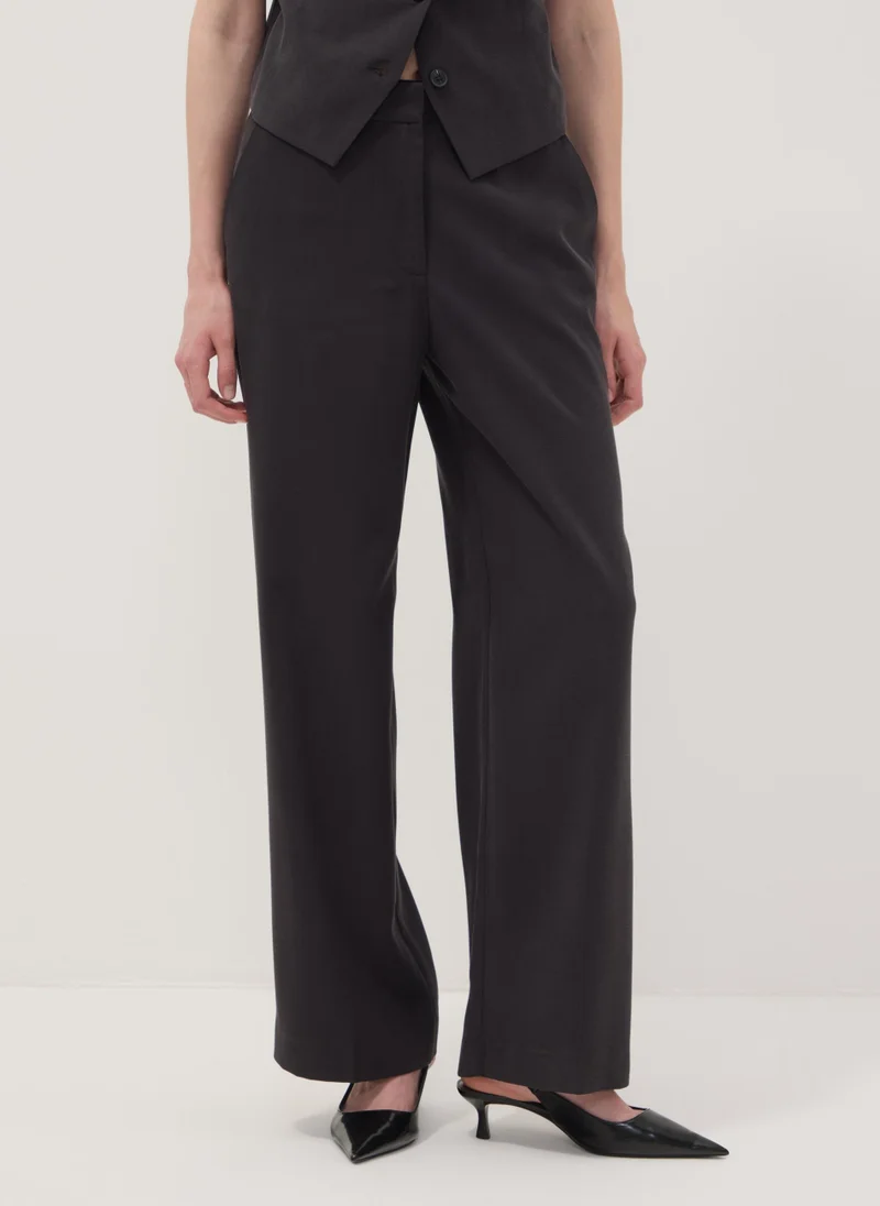 Ovs OVS Black Viscose-Blend Straight-Leg Trousers