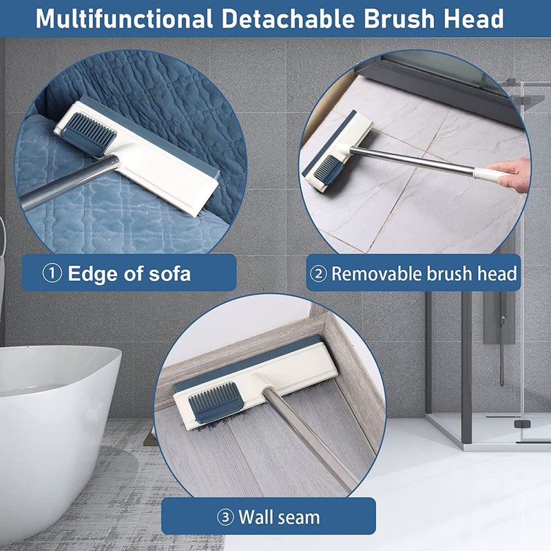 Openja 2 In 1 Floor Brush Scrub Brush,3 Segment Retractable Long Handle Grout Scrub Brush,Bathroom Kitchen Tile Crack Cleaning Brush With Hair Cleaning Comb&Rubber Scraper. Pack Of 1,Multicolored - Image 4