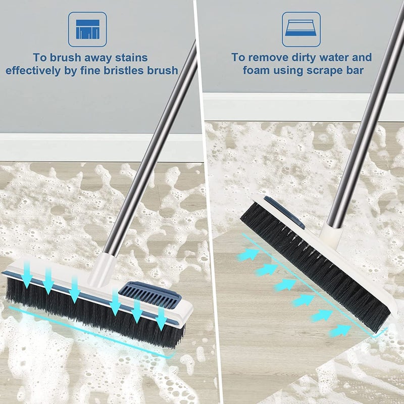 Openja 2 In 1 Floor Brush Scrub Brush,3 Segment Retractable Long Handle Grout Scrub Brush,Bathroom Kitchen Tile Crack Cleaning Brush With Hair Cleaning Comb&Rubber Scraper. Pack Of 1,Multicolored - Image 2