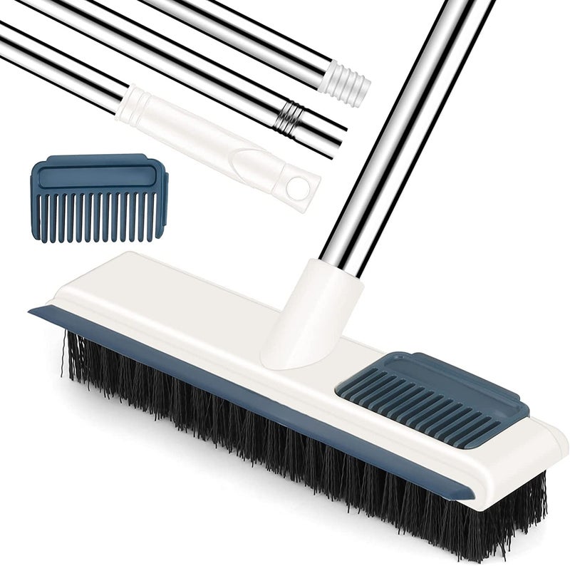 Openja 2 In 1 Floor Brush Scrub Brush,3 Segment Retractable Long Handle Grout Scrub Brush,Bathroom Kitchen Tile Crack Cleaning Brush With Hair Cleaning Comb&Rubber Scraper. Pack Of 1,Multicolored - Image 1