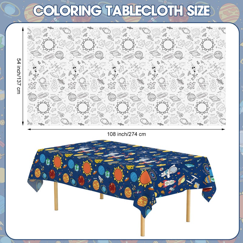 Litmitfu Large Outer Space Coloring Tablecloth - Giant Solar System Theme Colorable Paper Poster, Galaxy Activity Games Table cloth for Space Birthday Party Decorations Supplies Favors Crafts Gifts, 54x108 In - Image 3