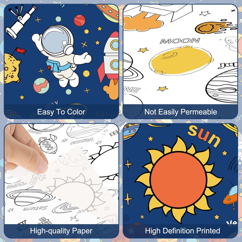 Litmitfu Large Outer Space Coloring Tablecloth - Giant Solar System Theme Colorable Paper Poster, Galaxy Activity Games Table cloth for Space Birthday Party Decorations Supplies Favors Crafts Gifts, 54x108 In - Image 5