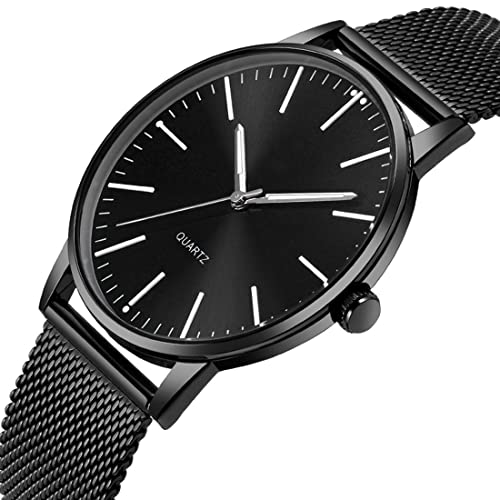 SENRUD Mens Watch UltraThin Minimalist Stainless Steel Mesh Strap Fashion Casual Waterproof Wrist Watch for Men Black - Image 3