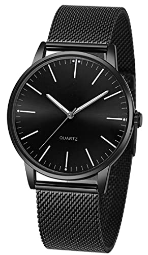 SENRUD Mens Watch UltraThin Minimalist Stainless Steel Mesh Strap Fashion Casual Waterproof Wrist Watch for Men Black - Image 1