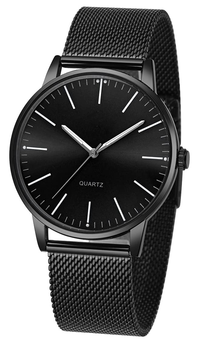 SENRUD Mens Watch UltraThin Minimalist Stainless Steel Mesh Strap Fashion Casual Waterproof Wrist Watch for Men Black - Image 2