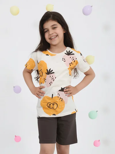 Luggi Baby Girl Patterned Shorts Set 2-7 Years Brown