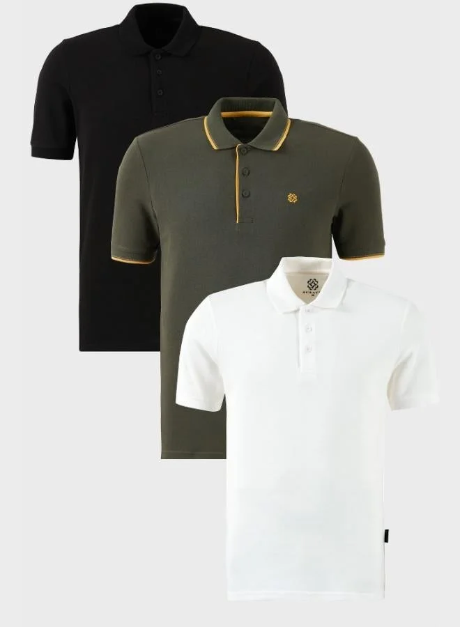 Buratti  Buratti Cotton Regular Fit Button-Down Polo Collar 3-Pack T-Shirt Men's T-SHIRT 590211827S3 for Men | Best Price UAE