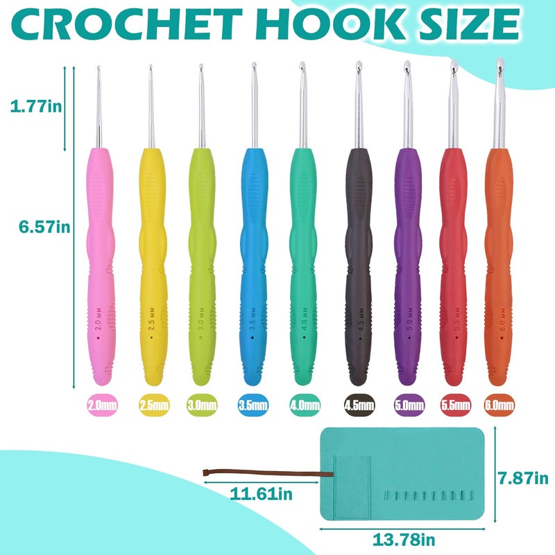 Lewhoo Crochet Hooks, 9 Size Ergonomic Crochet Hook Set with Roll Felt Case, Beginner Long Needle for Arthritic Hands, Size from 2.0mm-6.0mm/B-J - Image 2