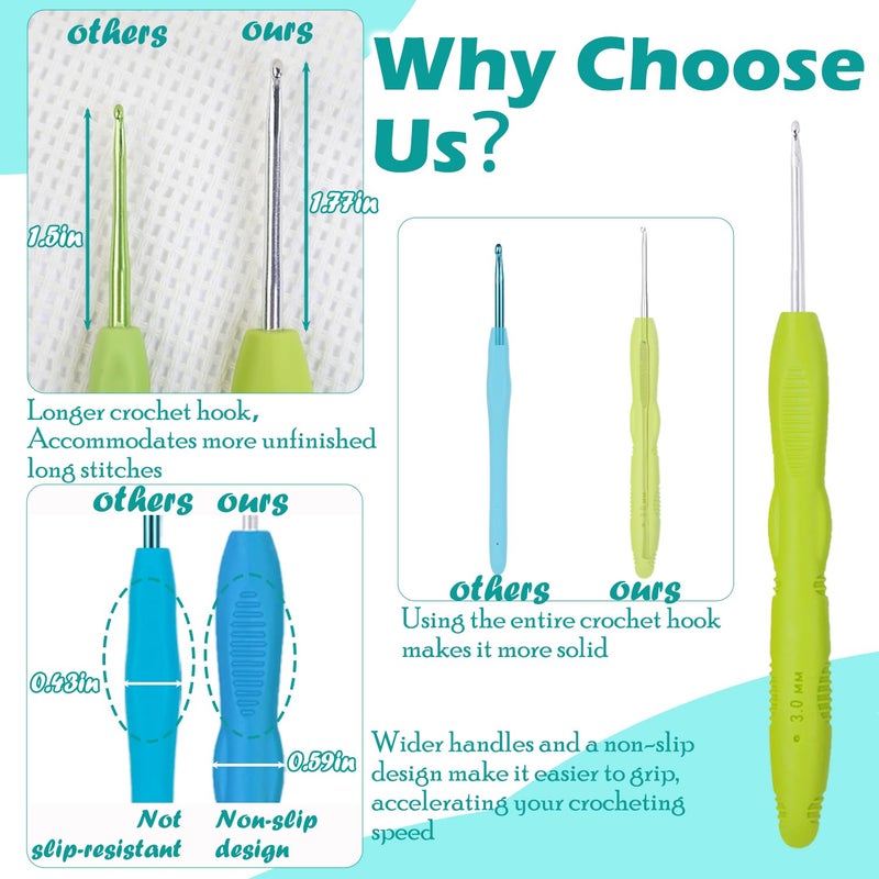 Lewhoo Crochet Hooks, 9 Size Ergonomic Crochet Hook Set with Roll Felt Case, Beginner Long Needle for Arthritic Hands, Size from 2.0mm-6.0mm/B-J - Image 4