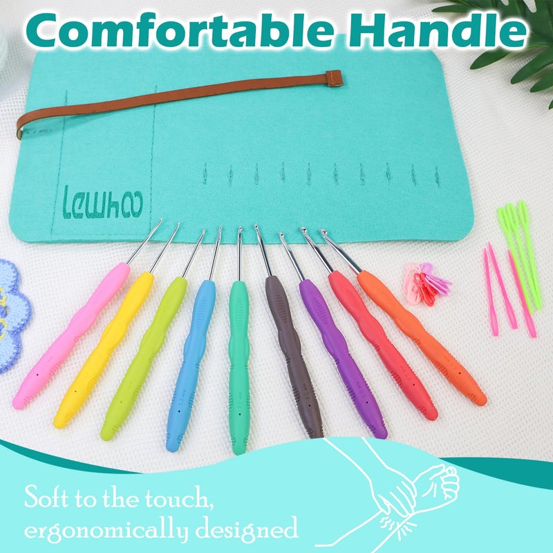 Lewhoo Crochet Hooks, 9 Size Ergonomic Crochet Hook Set with Roll Felt Case, Beginner Long Needle for Arthritic Hands, Size from 2.0mm-6.0mm/B-J - Image 5