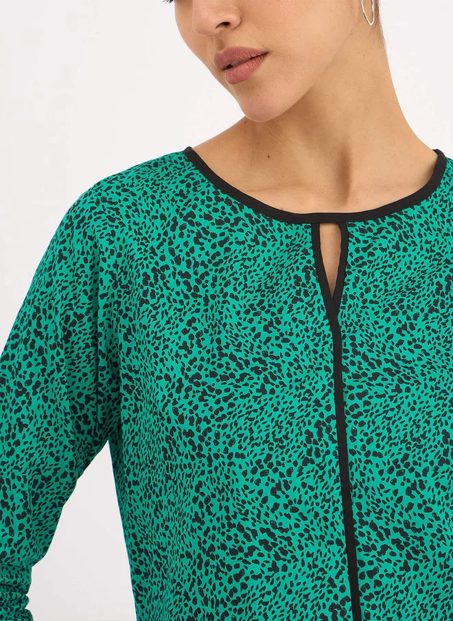 Salt Attire SALT ATTIRE Floral Print Keyhole Neck Top
