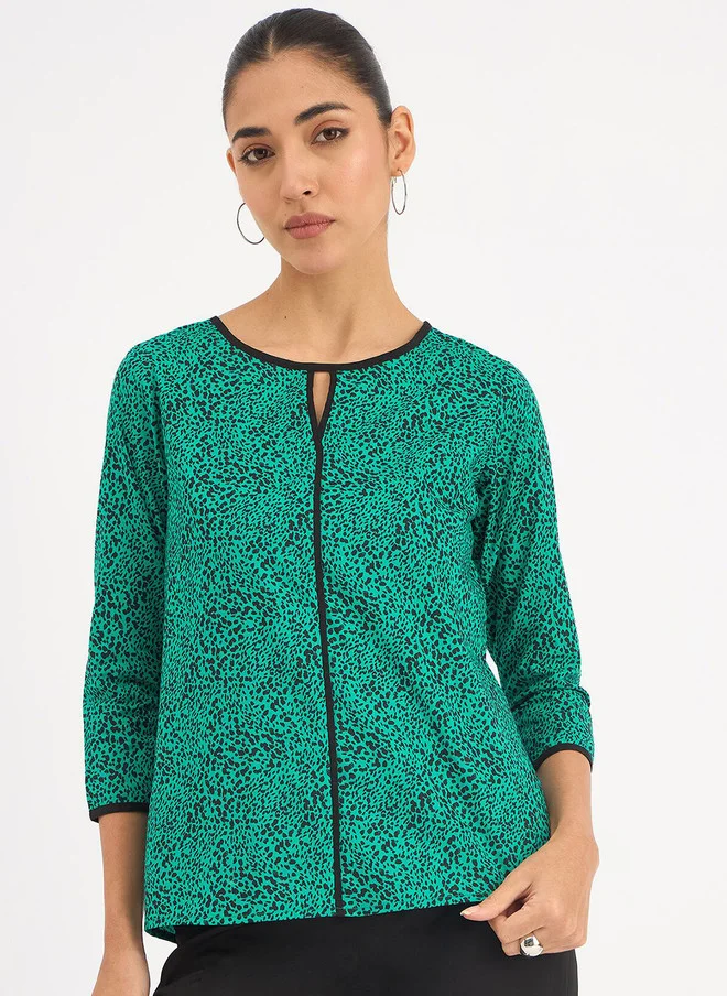 Salt Attire SALT ATTIRE Floral Print Keyhole Neck Top