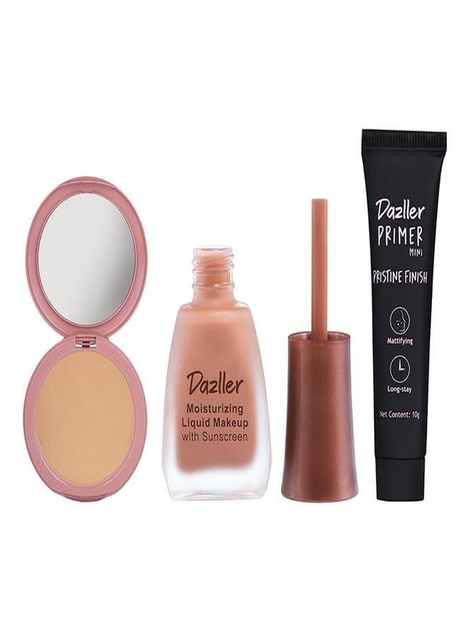 Dazller Face Makeup Essentials - (Cocoa, 8007), Moisturizing Liquid Makeup, 12mL + Classique Compact Powder, 9g + Pristine Finish Primer, 10g - Lightweight, Long Stay, No-makeup Look - Image 1
