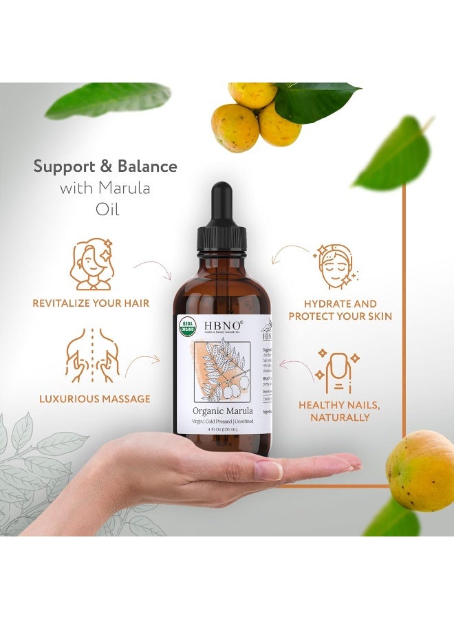 hbno HBNO Organic Marula Oil - Huge 4 oz (120ml) Value Size - USDA Certified Organic Marula Seed Oil, Cold Pressed for Face, Body, Lips, Shampoo & Conditioner  - Image 2