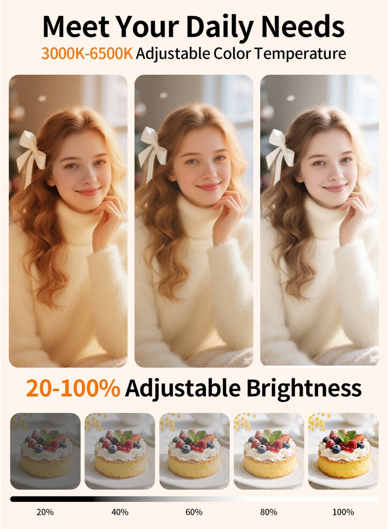 TONEOF 173cm Magnetic Selfie Stick Tripod Vlogging Kit, Phone Tripod with Magnetic Fill Light&Mini Mirror, 360° Rotation, Aluminum Phone Stand with Metal Ring&Rechargeable Remote for iPhone/Android - Image 4