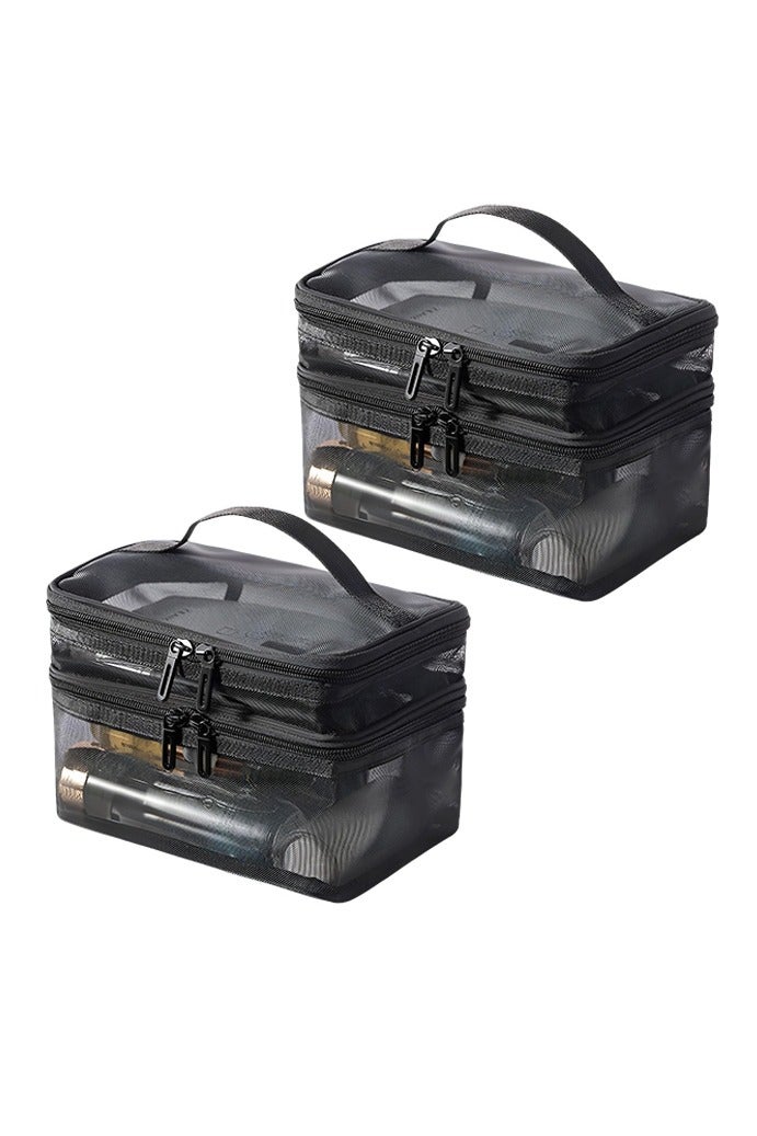 2 PCS Double Layer Makeup Bag, Vertical Make up Bag, Multifunctional Toiletry Bag for Makeup Brushes - Image 1