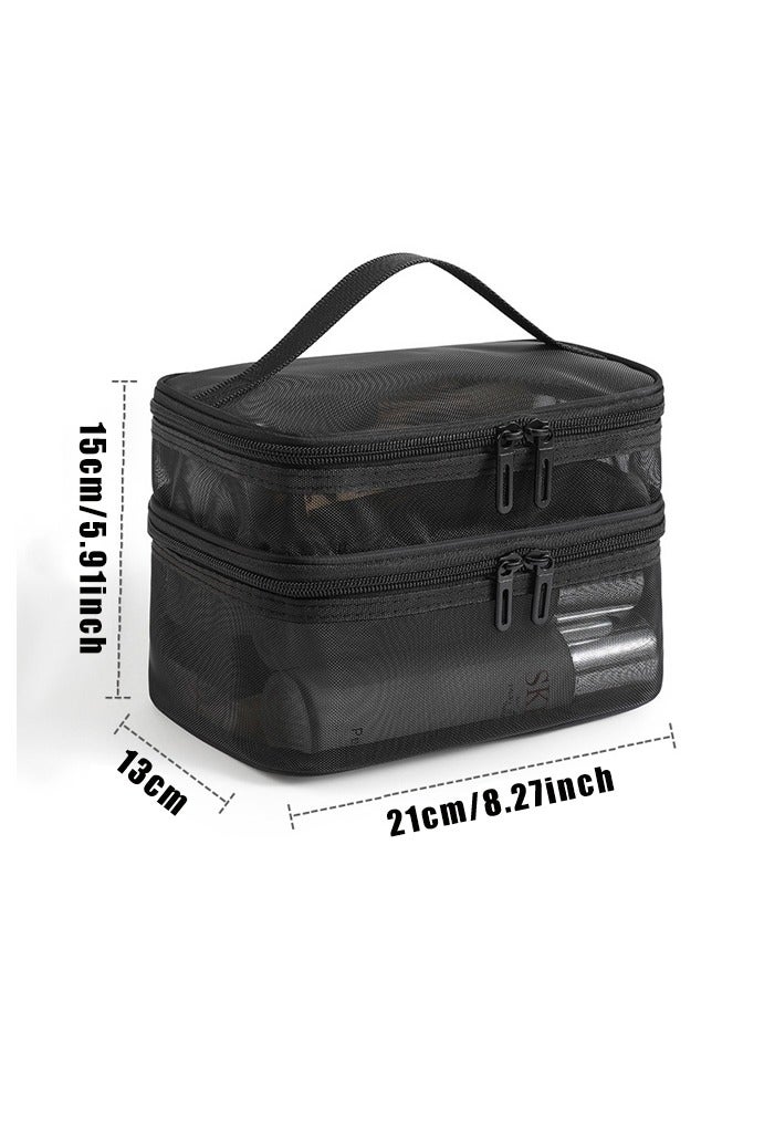 2 PCS Double Layer Makeup Bag, Vertical Make up Bag, Multifunctional Toiletry Bag for Makeup Brushes - Image 2