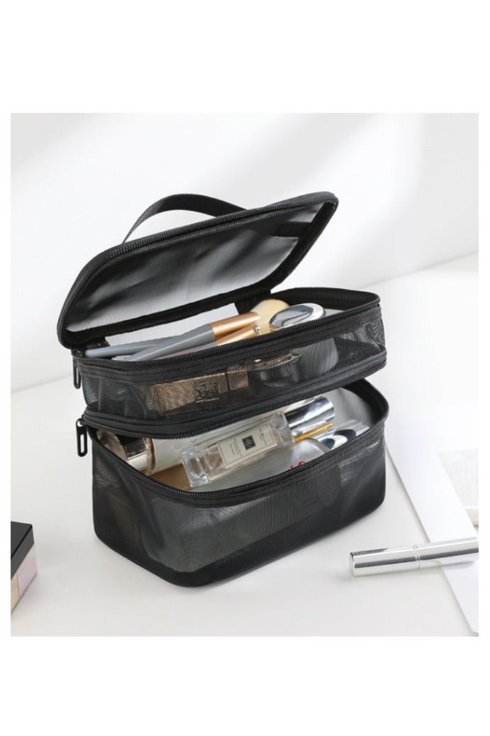 2 PCS Double Layer Makeup Bag, Vertical Make up Bag, Multifunctional Toiletry Bag for Makeup Brushes - Image 4