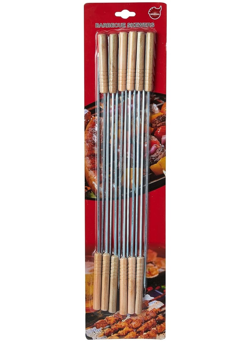BJM 12pcs Barbecue Stainless Steel Skewer With Wooden Handle, Outdoor Grill Accessories - Image 1