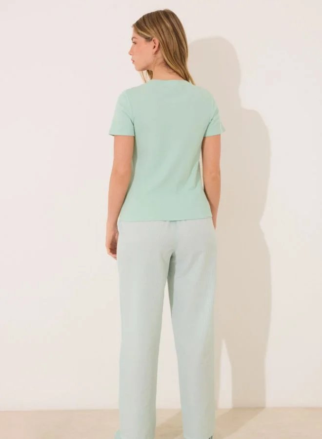 women'secret Green cotton short sleeve sleeved pyjamas