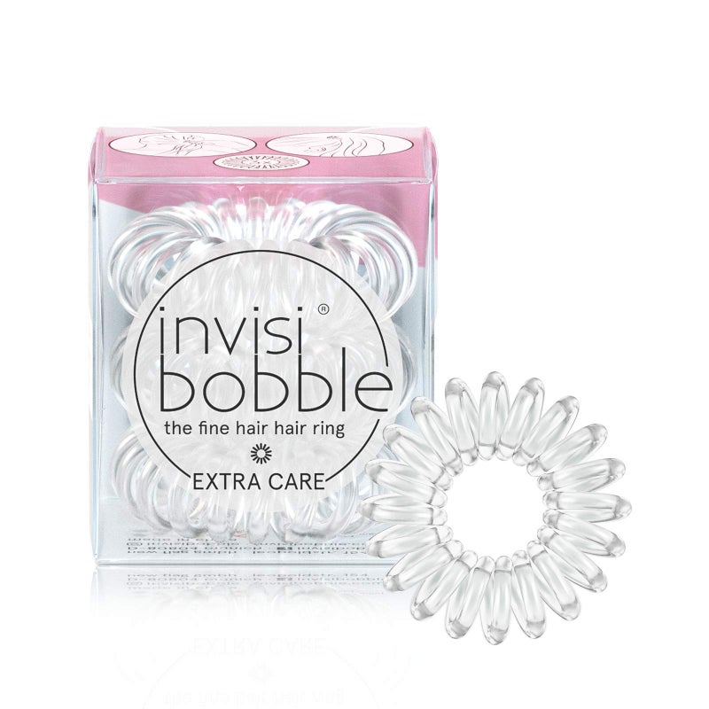 invisibobble Extra Care Traceless Spiral Hair Ties - Pack of 3 Crystal Clear - Strong Elastic Grip Coil Hair Accessories for Women - No Kink - Gentle for Girls Teens Toddlers and Fine Hair - Image 1