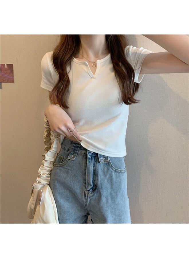 Short Women's Summer Design Sense Slim-fit Navel Women's T-shirt Short-sleeved Student Top New Clothes 