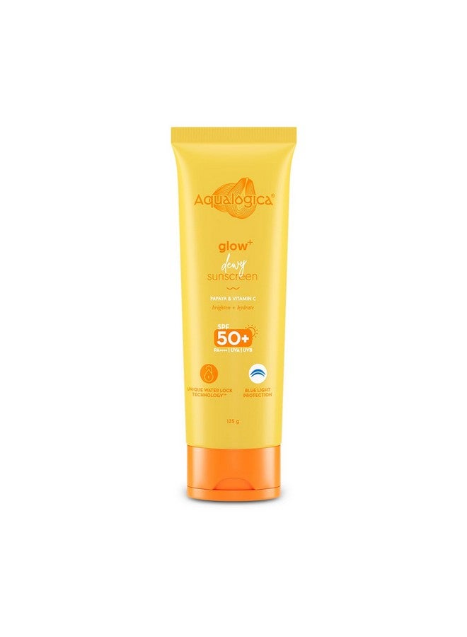 أكوالوجيكا واقي شمسي Glow+ Dewy SPF 50 Pa++++ - 125 جرام مع البابايا وفيتامين C، خفيف الوزن، لا يترك أثرًا أبيض، يحمي من الضوء الأزرق، مناسب لجميع أنواع البشرة، للرجال والنساء - Image 1