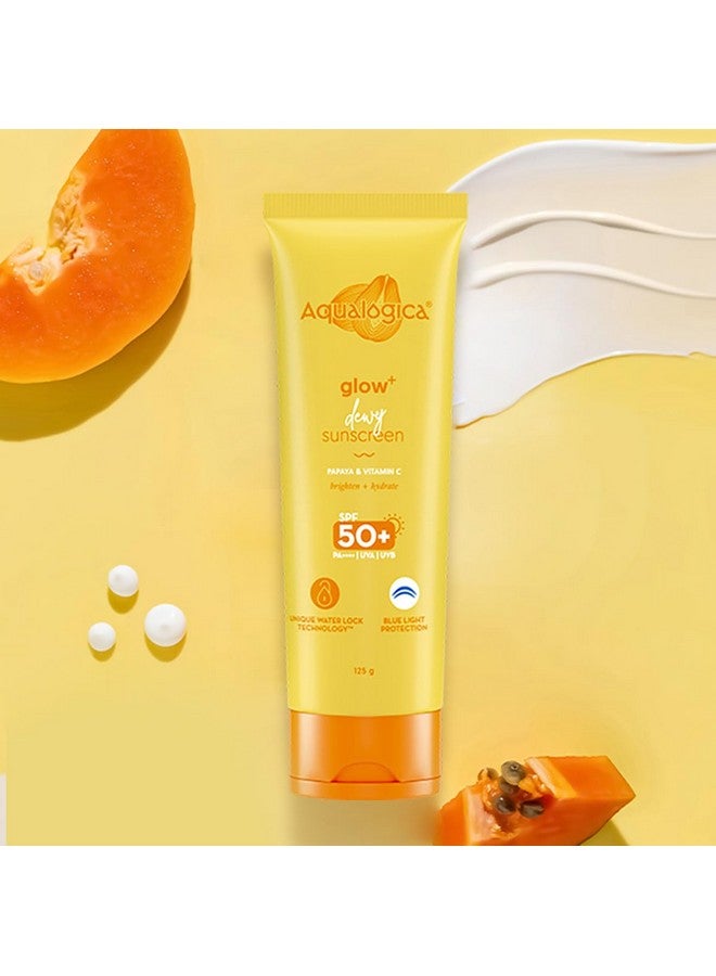 أكوالوجيكا واقي شمسي Glow+ Dewy SPF 50 Pa++++ - 125 جرام مع البابايا وفيتامين C، خفيف الوزن، لا يترك أثرًا أبيض، يحمي من الضوء الأزرق، مناسب لجميع أنواع البشرة، للرجال والنساء - Image 2