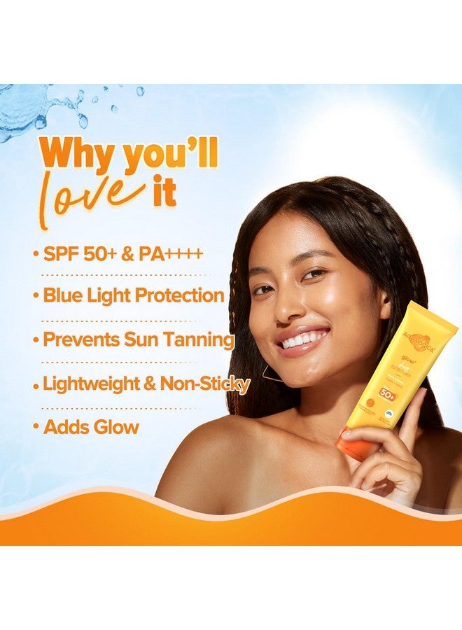 أكوالوجيكا واقي شمسي Glow+ Dewy SPF 50 Pa++++ - 125 جرام مع البابايا وفيتامين C، خفيف الوزن، لا يترك أثرًا أبيض، يحمي من الضوء الأزرق، مناسب لجميع أنواع البشرة، للرجال والنساء - Image 3