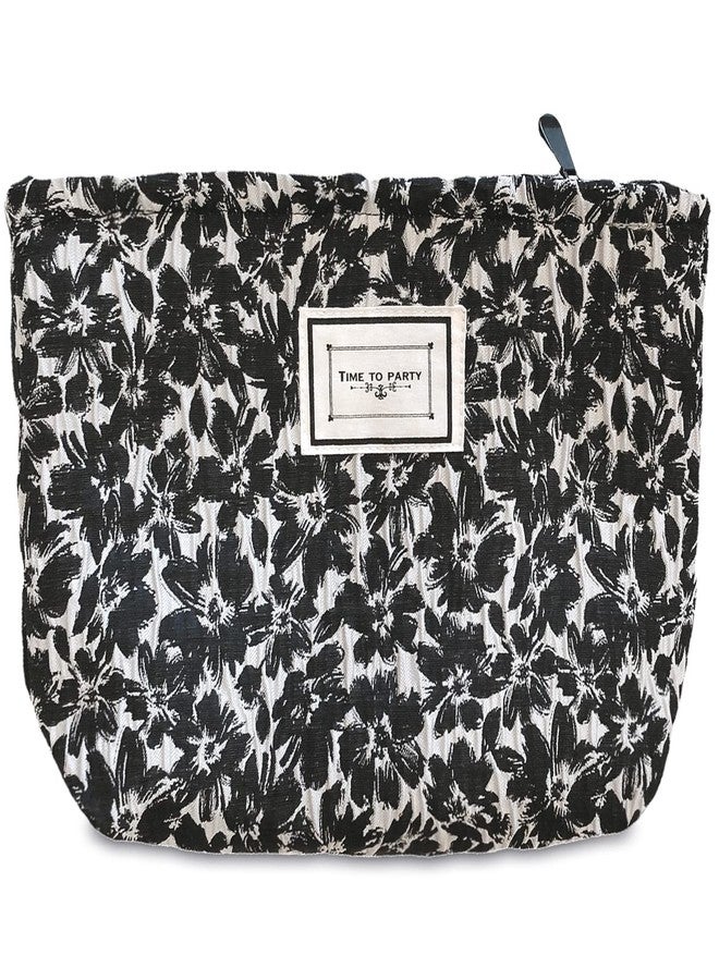 STARDW Flower Cosmetic Bags Makeup Bags for Women and Girls,Travel Makeup Bag Large Capacity Canvas Makeup Bag,Makeup Organizer Bag Zipper Pouch, Black Flowers, Large Capacity Aesthetic Makeup Bags - Image 1