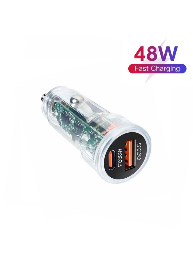 بيوينتي P35 48W PD30W + QC3.0 18W USB Transparent Car Charger with Type-C to 8 Pin Phone Data Cable(Transparent) - Image 2