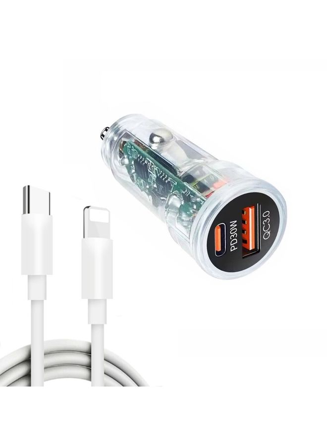 بيوينتي P35 48W PD30W + QC3.0 18W USB Transparent Car Charger with Type-C to 8 Pin Phone Data Cable(Transparent) - Image 1