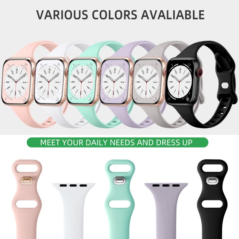 Lerobo 6 Pack Silicone Slim Bands Compatible for Apple Watch Band 38mm 40mm 41mm 44mm 42mm 45mm 49mm, Slim Thin Narrow Replacement Sport Strap Wristband for iWatch Series 8/7/SE/6/5/4/3/2/1 Women Men - Image 3