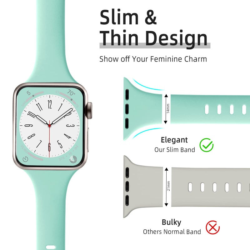 Lerobo 6 Pack Silicone Slim Bands Compatible for Apple Watch Band 38mm 40mm 41mm 44mm 42mm 45mm 49mm, Slim Thin Narrow Replacement Sport Strap Wristband for iWatch Series 8/7/SE/6/5/4/3/2/1 Women Men - Image 2