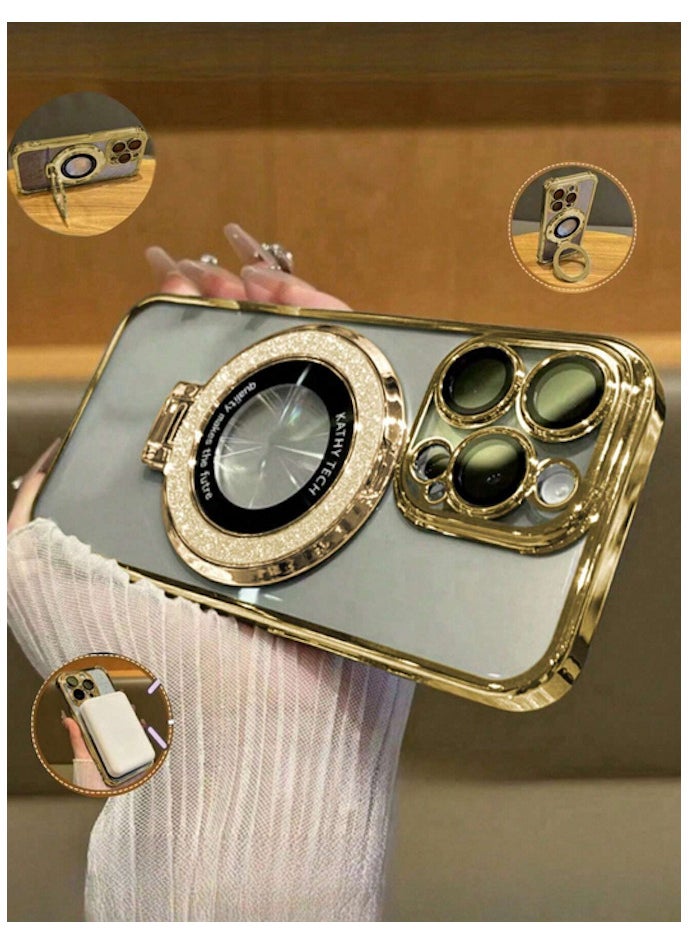 Shein - Gold Electroplated Stand TPU iPhone 15 Pro Max Case - Image 1