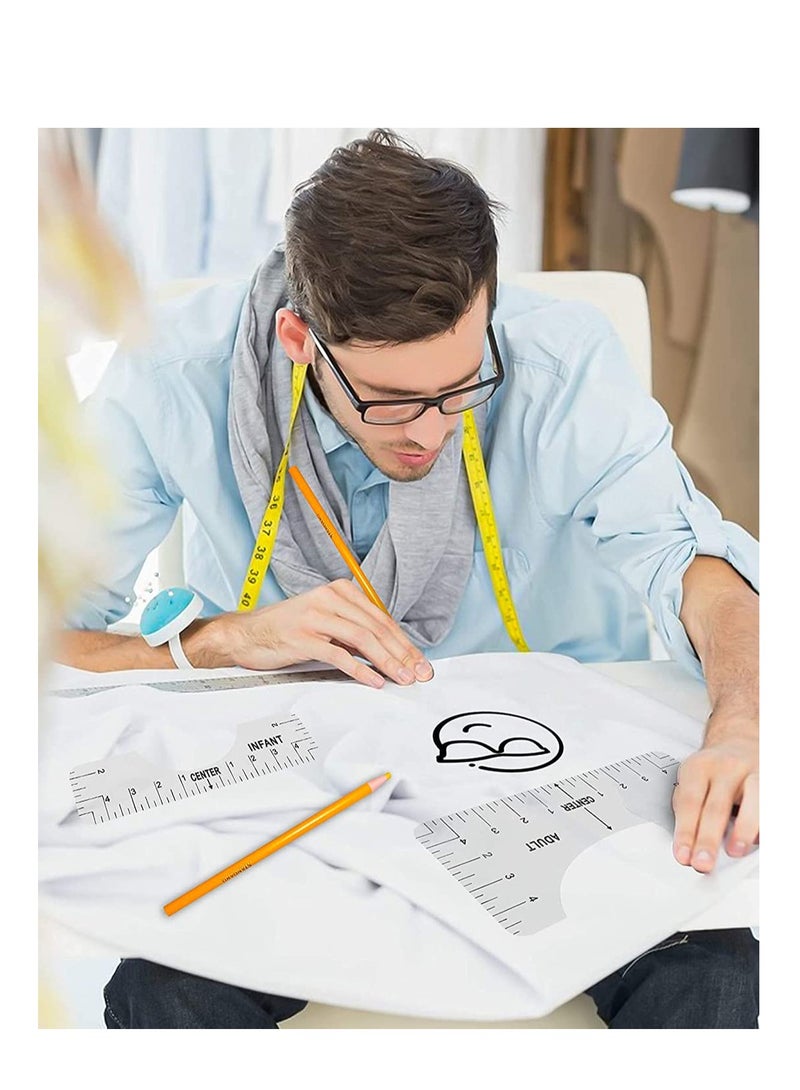 SYOSI ٦ قطع أدوات دليل محاذاة تي شيرت مسطرة تي شيرت دليل الضغط الساخن مسطرة لتصميمات مركز تي شيرت مع تعديل دائري للبالغين والشباب والأطفال الرضّع مسطرة بي في سي شفافة - Image 3